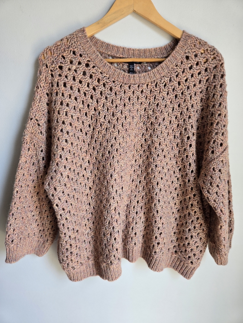 New EILEEN FISHER Cozy Open-Knit Crewneck 💯 Alpaca Sweater - Blush Pink